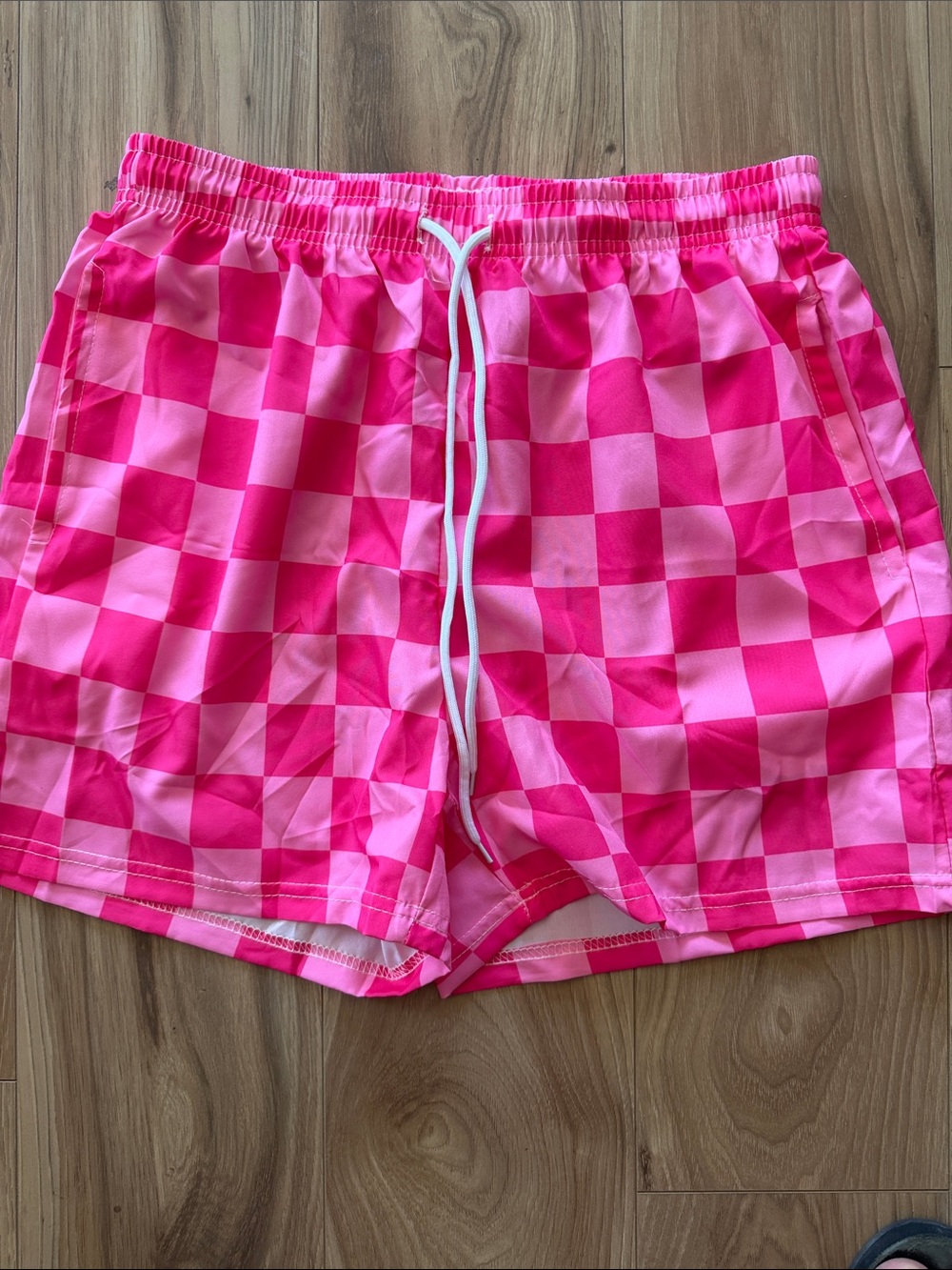 Women’s Hot Pink Checkerboard Athletic Drawstring Shorts